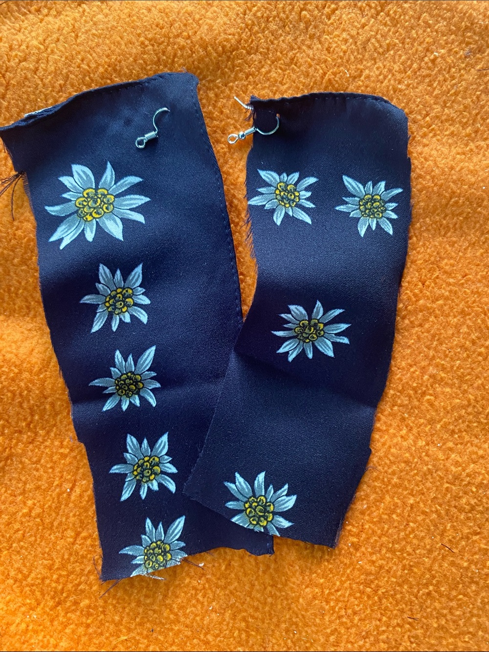 Navy Floral Drop Earrings - Blue & Yellow Flower Design